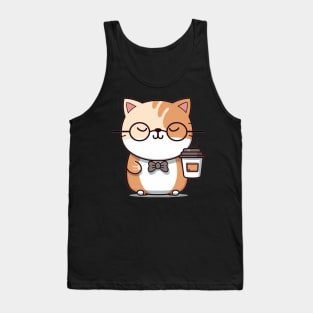 Smart Cat with a Coffee Cup Tank Top